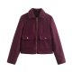 Women's Lapel Woolen Pocket Zipper Coat
