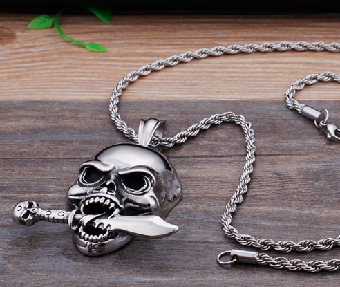 Punk European And American Exaggerated Titanium Steel Skull Pendant Domineering Men's Necklace